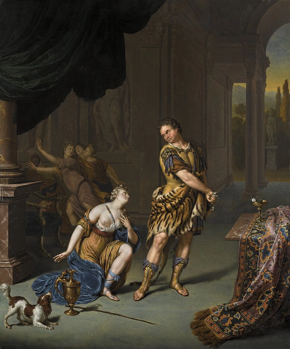Circe implora pietà di Ulisse dopo che questi ha resistito alla sua coppa drogata